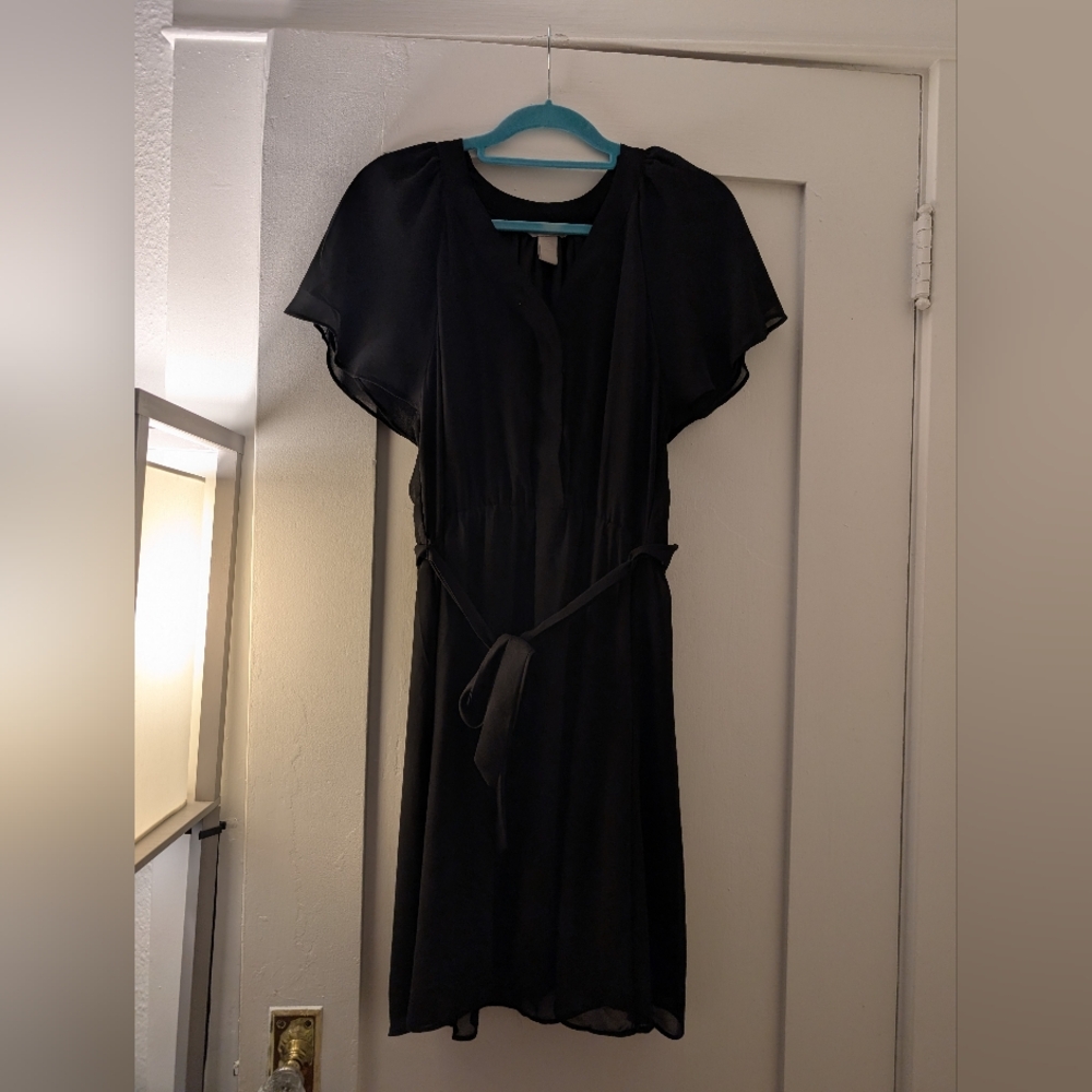H&M Black Midi Dress with Tie Waist